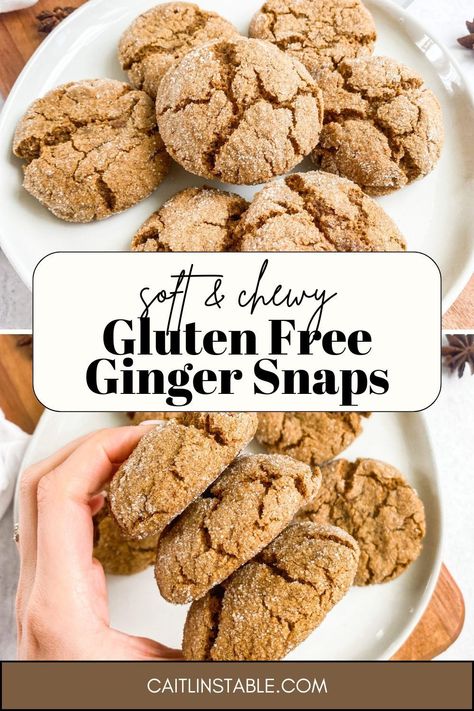 Check out these soft and chewy ginger snaps for Thanksgiving, Christmas or New Years! This easy cookie recipe shows you how to bake gluten and dairy free desserts, and are perfect for your holiday party cookie exchange. Find these soft and chewy ginger snaps and more easy cookie recipes on the blog. Dairy Free Ginger Cookies, Gluten Free Ginger Snap Cookies, Ginger Snap Cookies Chewy, Chewy Ginger Snaps, Gluten Free Ginger Snaps, Dairy Free Desserts, Clean Desserts, Easy Cookie Recipe, Christmas Cookie Recipes Holiday