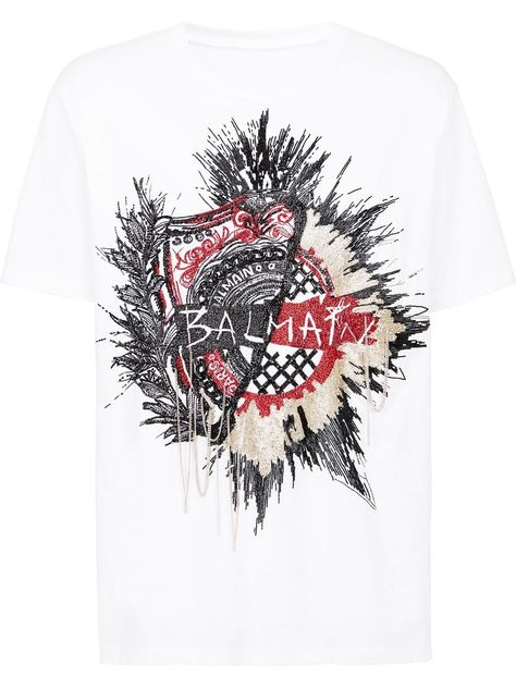 Shop or share your style of the product on ModeSens! White/black/brown cotton embroidered logo t-shirt from Balmain featuring embroidered design, crew neck, short sleeves and straight hem. Chloe 2024, Balmain Clothing, Balmain Men, Embroidered Tshirt, T Shirt Vest, Clothing Size Chart, Embroidered Shirt, Embroidered Design, Logo T Shirt