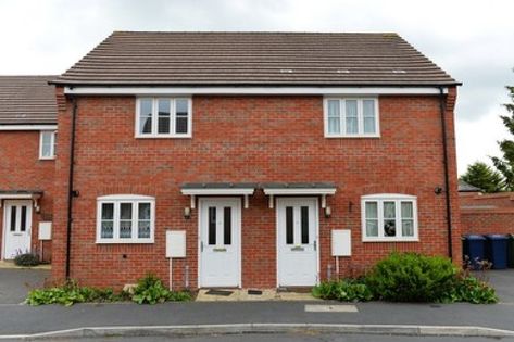 Exterior View of Red Brick Semi Detached Town Houses on a Typical English Residential Estate Town Houses, House Extension, English House, House Extensions, A Typical, Red Bricks, Semi Detached, Exterior, Red