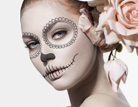 sugar skull makeup Skull Minimalist, Candy Skull Makeup, Makeup Ide, Wacom Pen, Best Eyebrow Makeup, Dead Makeup, Simple Sugar, Halloween Tutorial, Minimalist Makeup