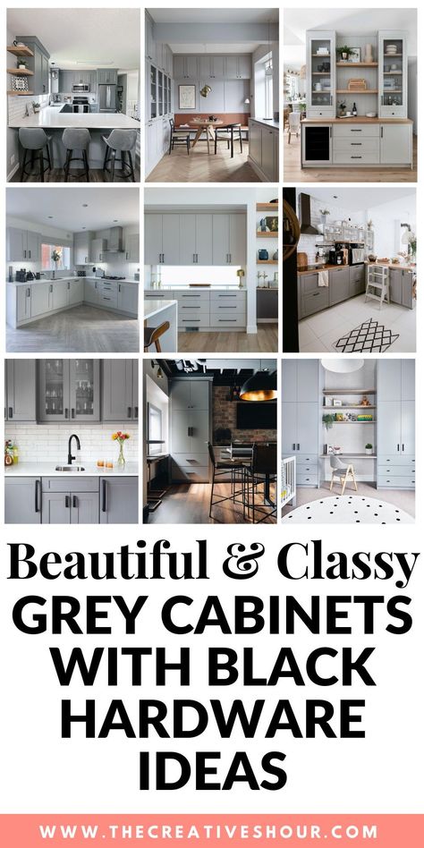 Upgrade your bathroom with the allure of grey cabinets and bold black hardware. Explore the versatility of light and dark tones, infusing your space with modernity. Elevate both kitchen and bathroom aesthetics with this chic combination. Grey Cabinets With Black Hardware, Grey Cabinets Black Hardware, Cabinets With Black Hardware, Bathroom Cabinet Colors, Grey Bathroom Cabinets, Dark Gray Bathroom, Hardware Ideas, Light Gray Cabinets, Gray Counter