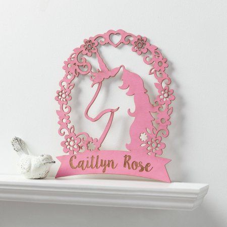 Wall Decor In Bedroom, Fun Wall Decor, Decorative Plaques, Cool Wall Decor, Laser Engraved Wood, Pink Paint, Unicorn Design, Pink Unicorn, Custom Wood Signs