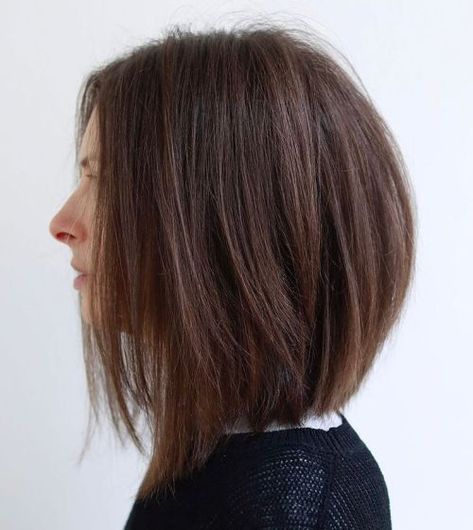 Angled Layered Bob For Straight Hair Straight Graduated Bob, Long Layered Bob Hairstyles, Long Bob Cuts, Layered Lob, Haircut Inspo, Inverted Bob Hairstyles, Bob Hairstyles For Thick, Bob Hairstyles With Bangs, Wavy Bob Hairstyles