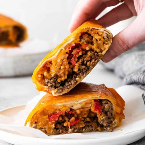 Taco Bell Grilled Cheese Burrito, Cheese Burrito Recipe, Grilled Cheese Burrito, Cheese Burrito, Taco Bell Copycat, Seasoned Sour Cream, Taco Bell Recipes, Burrito Recipe, Cheese Tacos