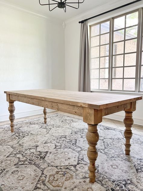 DIY Modern Farmhouse Turned Leg Dining Table - Shanty 2 Chic Stained Wood Dining Table, Dining Table Build Plans, Diy Long Farmhouse Table, Cheap Diy Dining Table, Diy Long Wood Table, Diy French Farmhouse Table, Chunky Leg Dining Table, Farmhouse Dining Room Table With Bench, 6 Ft Dining Table