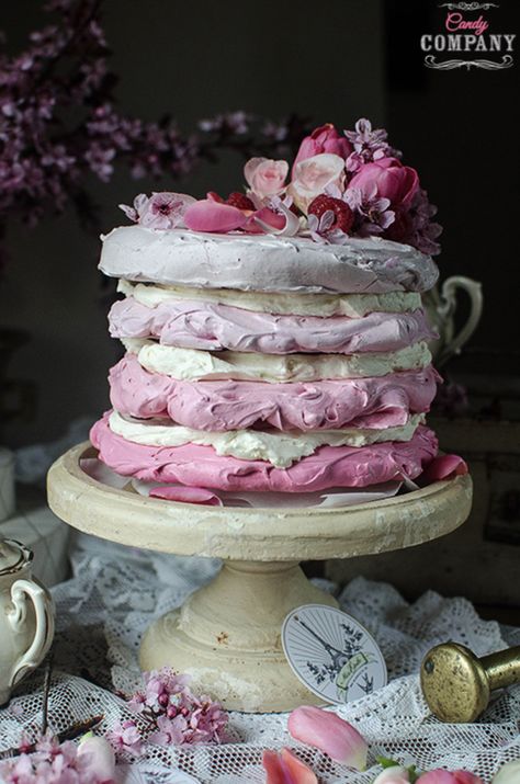 Pavlova Dessert, Raspberry Meringue, Meringue Pavlova, Pavlova Cake, Meringue Cake, Pavlova Recipe, Chiffon Cake, Colorful Cakes, Cute Desserts