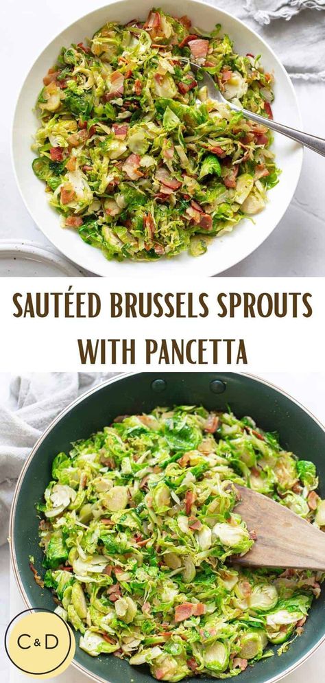 Shaved Brussel Sprouts With Pancetta, Salad With Pancetta, Brussels Sprouts And Pancetta, Brussel Sprout With Pancetta Recipes, Brussel Sprout Pancetta Recipes, Mushroom Brussel Sprouts Recipe, Brussel Sprout Risotto, Sauteed Shredded Brussel Sprouts, Brussels Sprouts Pancetta