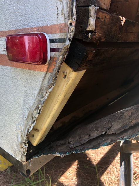 Repairing Wood Rot and Side Seams on a Pop Up Camper — The Southern Glamper Small Travel Trailer Remodel, Pop Up Camper Remodel, Small Travel Trailer, Vintage Trailer Remodel, Camper Organization Travel Trailers, Vintage Trailers Restoration, Cozy Camper, Camper Repair, Camper Bathroom