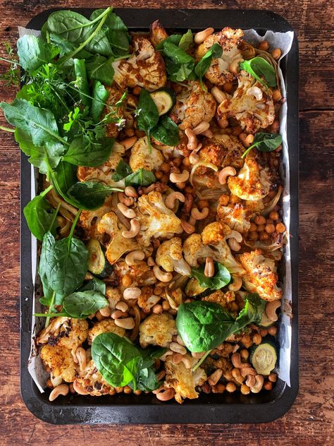 Curry Cauliflower and Chickpea Tray Bake | Recipes For Food Lovers Including Cooking Tips At Foodlovers.co.nz Recipes With Cauliflower, Cauliflower And Chickpeas, Korma Sauce, Curry Cauliflower, Curried Cauliflower, Recipes For Food, Tray Bake Recipes, Tray Bake, Bake Recipes