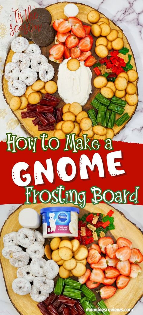 Get festive with this sweet Gnome Frosting Board this Holiday Season! Your guests and family will love it! Gnome Charcuterie Board, Frosting Board, Diy Frosting, Christmas Boards, Sweet Magic, Edible Creations, Sweet Decoration, Themed Food, Dipped Cookies