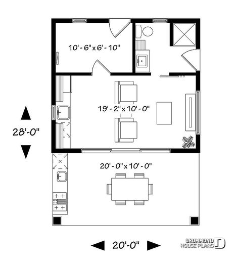 House plan W1911 detail from DrummondHousePlans.com Small Pool House With Bathroom, Terrace Storage, Pool House With Bathroom, Pool House Floor Plans, Cabana House, Pool Cottage, Small Pool House, Small Pool Houses, Covered Terrace