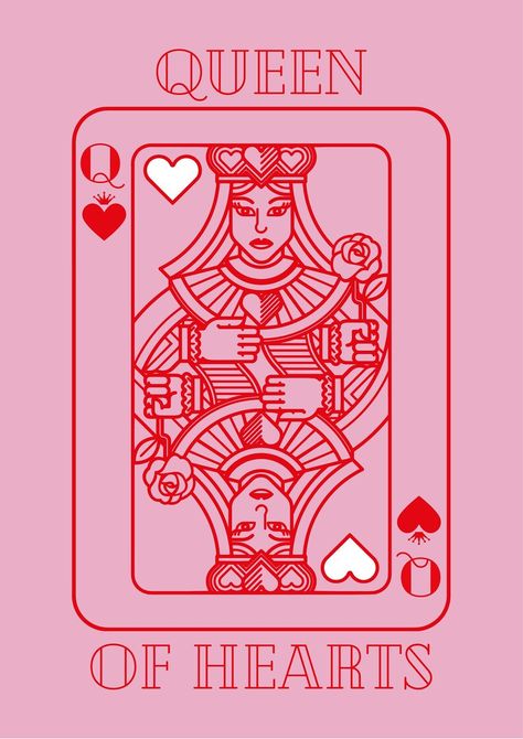 Queen Of Hearts Aesthetic Wallpaper, Queen Of Hearts Background, Pink And Red Bedroom Aesthetic, Queen Card Aesthetic, Queen Card Wallpaper, King And Queen Cards, Queen Of Hearts Aesthetic, Queen Illustration, Queen Of Hearts Card