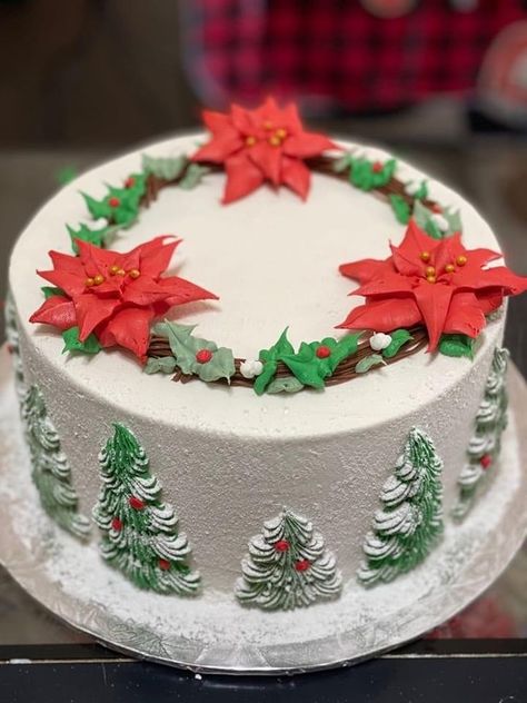 Fall Cake Ideas, Tårta Design, Easy Christmas Cake Recipe, Christmas Cakes Easy, Christmas Themed Cake, Fall Cake, Christmas Cake Designs, Buttercream Cake Decorating, Cake Decorating Piping