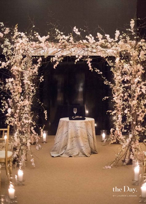 Cherry Blossom Chuppah, Contemporary Chuppah, Branch Arch Wedding, Chuppah Ideas, Weddings Decorations Elegant Romantic, Chuppah Decor, Yom Teruah, Simple Backdrop, Nyc Florist