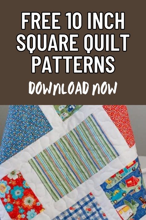 Explore our collection of free 10-inch square quilt patterns designed to inspire your next quilting project. These patterns utilize precut fabric squares to streamline your quilting process and allow for endless creative possibilities. Whether you prefer traditional designs or modern twists, these patterns offer a variety of options to showcase your quilting skills while creating beautiful and unique quilts. Download your favorite patterns today and start quilting! Square Quilt Patterns, Fat Quarter Quilt Patterns, Quilt Pattern Ideas, Free Quilt Patterns Printables, Free Baby Quilt Patterns, Baby Quilt Patterns Easy, Pinwheel Quilt Pattern, Layer Cake Quilt Patterns, Boys Quilt Patterns