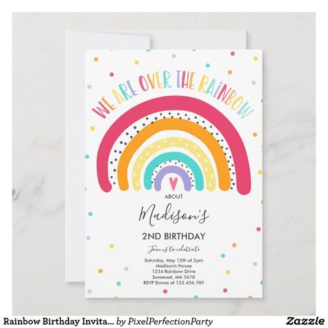 Rainbow Party Invitations, Rainbow Themed Birthday Party, Rainbow First Birthday, Rainbow Birthday Invitations, Rainbow Invitations, Rainbow Theme Party, Rainbow Clouds, Colorful Invitations, 2nd Birthday Invitations