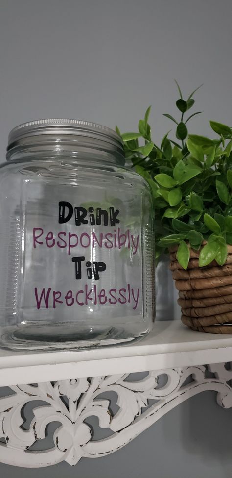 Tip Jar for Wedding Bartenders! Wedding Bar Tip Jar Sign, Tip Jars Ideas Funny, Clever Tip Jars, Unique Tip Jars, Tip Jar Sayings Funny, Tip Jar Decorating Ideas, Money Tips Sign Ideas, Cute Tip Jars For Bartenders, Tip The Bartender Sign Wedding