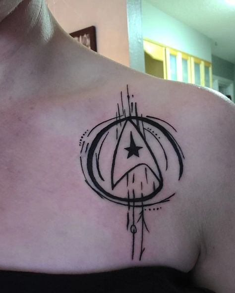 Simple Star Trek Tattoo, Idic Tattoo Star Trek, Star Trek Tng Tattoo, Star Trek Next Generation Tattoo, X Files Tattoo Ideas, Enterprise Tattoo, Star Trek Tattoo Ideas, Geek Tattoo Ideas, Stargate Tattoo