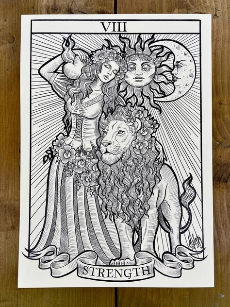 Strength Tarot Card Tattoo, Tarot Card Tattoo Ideas, Card Tattoo Ideas, Strength Tarot Card, Strength Tarot, Tarot Card Tattoo, Tarot Tattoo, Card Tattoo Designs, Witch Tattoo