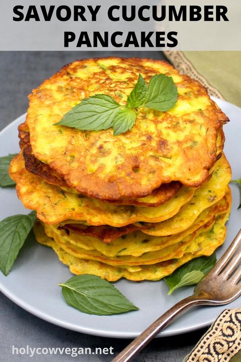 Cucumber Pancakes, Vegan Cucumber, Pancake Party, Pancake Calories, Savory Pancakes, Vegan Sour Cream, Savory Vegan, Pancakes Healthy, Raw Vegan Recipes