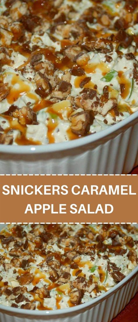 Ingredients: 6 regular size Snickers Candy Bar 6 apples I used Red Delicious… Granny Smith would also be great 1 (5 oz.) package Vanilla Instant Pudding dry, d Granny Smith Apples Recipes, Snickers Caramel Apple Salad, Taffy Apple Salad, Cowboy Salad, Caramel Apple Salad, Snicker Apple Salad, Snickers Salad, Taffy Apple, Watergate Salad