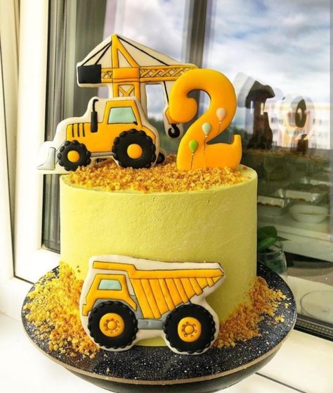 Construction Party Cakes, Birthday Cake For Papa, Excavator Cake, Tractor Birthday Cakes, Construction Birthday Cake, Toddler Birthday Cakes, Second Birthday Cakes, Truck Birthday Cakes, Cake Designs For Kids