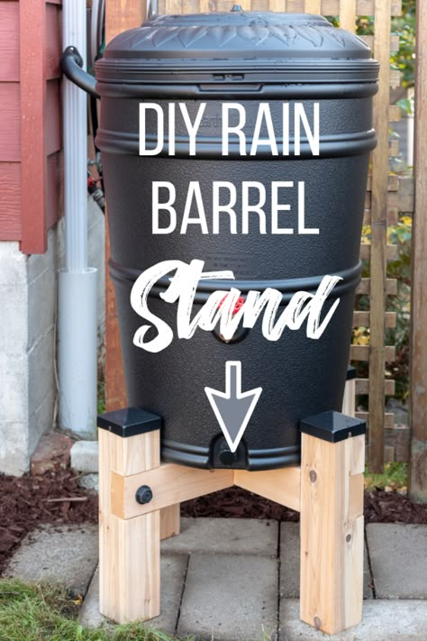 Diy Rain Barrel, Rain Barrel Stand, Barrels Diy, Water Barrel, Water Collection, Free Woodworking Plans, Rain Barrel, Rain Water Collection, Backyard Projects