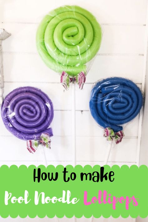 How To Make Lollipops, Lollipops Diy, Noodles Ideas, Large Lollipops, Foam Noodles, Christmas Tree Pictures, Candy Land Christmas Decorations Diy, Candy Land Christmas Decorations Outdoor, Pool Noodle