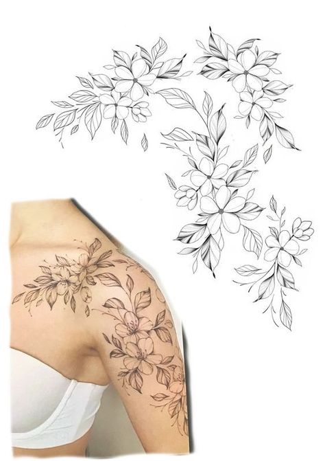 Shoulder Cap Tattoo, Shoulder Sleeve Tattoos, Floral Tattoo Shoulder, Feminine Tattoo Sleeves, Tattoo Shoulder, Shop Tattoo, Flower Tattoo Shoulder, Vine Tattoos, Floral Tattoo Sleeve