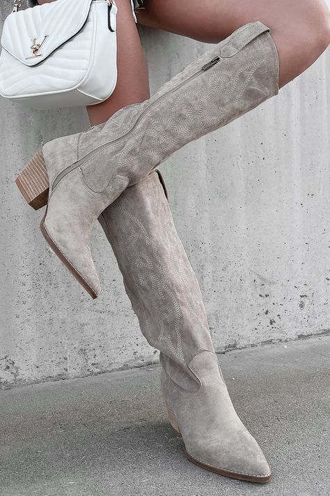 Buy The Big Show Faux Suede Cowboy Boots (Grey) For $98. FREE SHIPPING ON ALL U.S. ORDERS OVER $50! Fall Platform Boots, Suede Platform Boots, Couture Heels, Boots Nordstrom, Suede Cowboy Boots, Lantern Sleeve Sweater, Black Platform Boots, Flying Monkey Jeans, Big Show