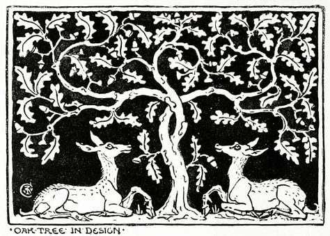 Oak Tree Walter Crane, Ink Illustrations, Arts And Crafts Movement, Oak Tree, Lino Print, Childrens Illustrations, Tree Designs, A Train, Linocut