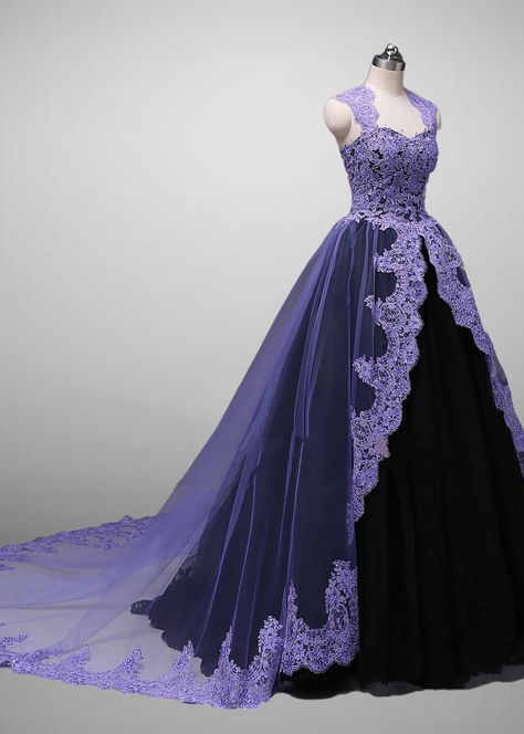 Capture the enchantment of your special day with our Unique Purple Lace Embroidered A-line Black Ball Gown Wedding Dress. This exquisite gown is designed to make a statement, combining the regal charm of a ball gown silhouette with a touch of modern elegance. The rich purple hue adds a unique twist, while the intricate lace embroidery adds a romantic and feminine touch.Crafted with attention to detail, this dress features a flattering A-line silhouette that enhances your curves and offers comfor Plus Size Purple Wedding Dresses, Dark Purple Wedding Dress The Bride, Black And Purple Bridesmaid Dresses, Dark Purple Gown Elegant, Purple Wedding Dress The Bride, White And Purple Wedding Dress, Purple And Black Wedding Dress, Dark Purple Wedding Dress, Dark Purple Ball Gown