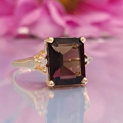 4.88 Carat Natural Smoky Topaz & Diamonds 14k Solid Yellow Gold Ring * Classic-Style Ring * Emerald Cut Gemstone by JulLuxJewelry on Etsy Imperial Topaz Ring, Topaz Diamond Ring, Topaz Rings, Brown Gemstone, Ring Emerald Cut, Smoky Topaz, Citrine Jewelry, Imperial Topaz, Topaz Jewelry