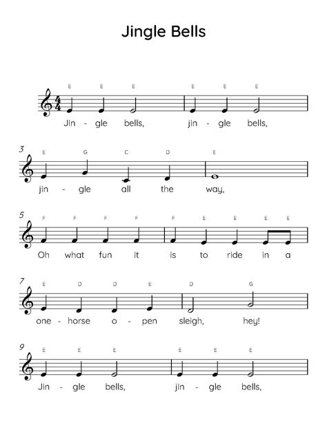 "\"Jingle Bells\" easy piano sheet music with letters and lyrics is perfect for beginner piano players." Piano Sheets For Beginners, Jingle Bells Piano, Piano Sheet Music Beginners, Easy Violin Sheet Music, Piano Christmas, Sheet Music With Letters, Piano Songs For Beginners, Piano Sheet Music Letters, Note Making