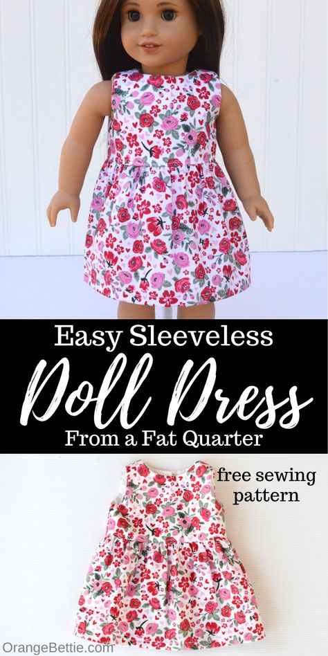 Easy Sleeveless Doll Dress - free pattern cover photo American Doll Dress Pattern Free, Simple Doll Dress Pattern Free, American Doll Sewing Patterns Free, 17 Inch Doll Clothes Free Pattern, Easy Doll Dress Pattern Free, My Generation Doll Clothes Pattern, Diy Doll Dress Easy No Sew, 12 Inch Doll Clothes Sewing Pattern Free, Free Doll Dress Patterns Free Printables