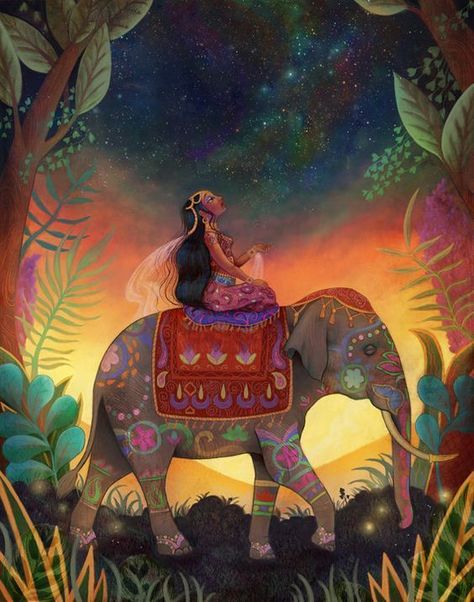 Mindfulness Art, Elephant Print Art, Indian Paintings, Elephant Art, Indian Art Paintings, Goddess Art, Art Et Illustration, An Elephant, Visionary Art