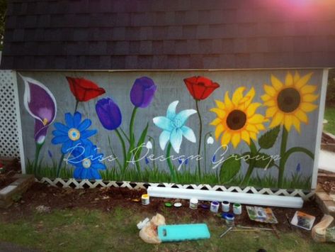 How To Paint Flowers - Flowers Painted On Garden Shed - Step by Step Tutorials for Painting Roses, Daisies, Whimsical and Abstract Floral Techniques - Easy Acrylic Flower Tutorial for Beginners - Paint on Wood, Canvas, On Wasll, Rocks, Fabric and Paper - Step by Step Instructions and How To #painting #flowers #howtopaint #diytutorials #diy http://diyjoy.com/how-to-paint-flowers Plate Flowers Garden, How To Paint Flowers, Painted Shed, Garden Fence Art, Garden Mural, Plate Flowers, Flower Mural, The Whoot, Paint Flowers