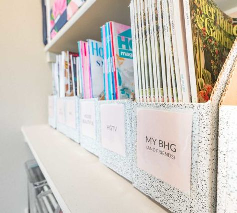 How to Organize Magazines Organize Magazines, Magazine Organization, Magazine Storage, Home Library Design, Office Crafts, Home Office Storage, Craft Room Office, Book Organization, Organizing Systems