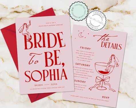 PipiPrintables - Etsy Hen Party Invitations For Bride, Bachlorette Party Inspiration, Bachelorette Party Template, Hen Do Invite For Bride, Hen Party Itinerary Template, Save The Date Bachelorette Party, Hen Party Invite For Bride, Hen Do Stationery, Bridal Shower Bachelorette Party Combo