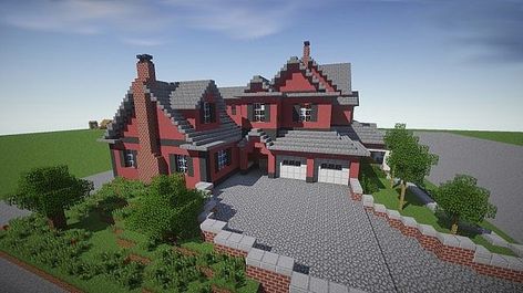 Red Mansion Minecraft Project Minecraft Journal, Minecraft Neighborhood, Minecraft Building Plans, Minecraft Roof, Mansion Minecraft, Villa Minecraft, Red Mansion, Minecraft Town, Modern Minecraft Houses