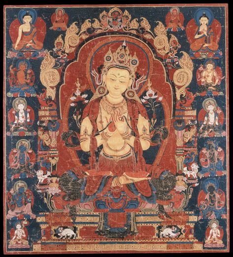 Maitreya (Bodhisattva & Buddhist Deity) - Bodhisattva (Himalayan Art) Newari Art, Buddhist Painting, Buddhist Iconography, Buddhism Symbols, Thangka Art, Guru Rinpoche, White Tara, Antique Paintings, Buddha Life