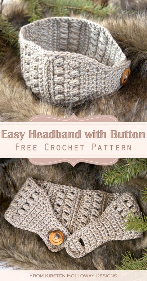 Easy Crochet Headband with Button Closure {Free Pattern Tutorial} | Kirsten Holloway Designs - Kirsten Holloway Designs Crochet Headband With Button, Crochet Ear Warmer Free Pattern, Easy Crochet Headband, Crocheted Headbands, Crochet Headband Tutorial, Crochet Ear Warmer Pattern, Crochet Headband Free, Easy Crochet Headbands, Boho Crochet Patterns