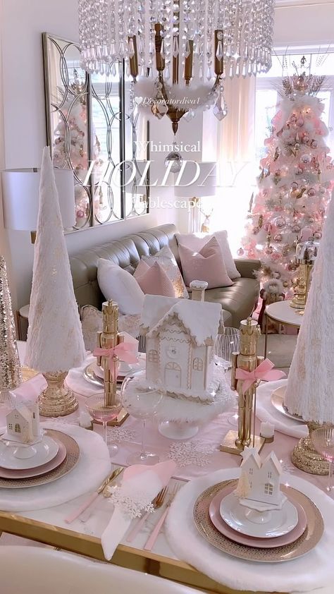 My Candyland Christmas table is set and ready for the weekend festivities!✨🍬🌸🍭🍽️🥂🍭🌸🍬✨ Layers of fun in pretty pastels inspired by these… | Instagram Pink Christmas House Decor, Pink Christmas Dinner Table, Christmas Decor Ideas House, Candyland Table Decorations, Pastel Christmas Decor Ideas, Vintage Pink Christmas Decor, Pink Christmas Party Decorations, Pink Holiday Decor, Pastel Christmas Party