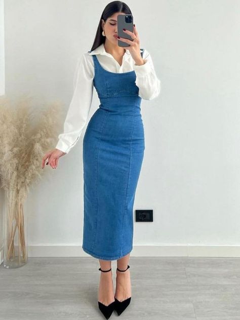 Chic And Classy Outfits, Denim Dress Outfit Ideas, Stylish Modest Outfits, Stylish Denim Outfits, Modest Casual, Modest Casual Outfits, Chic Dress Classy, Everyday Fashion Outfits, Casual Day Outfits