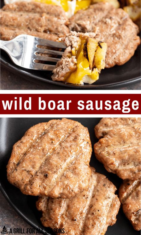 Sweet, robust, and flavorful, Wild Boar Sausage is an easy and delicious dish to make. It pairs perfectly with eggs and toast for an amazing breakfast or brunch. Omnivore Diet, Eggs And Toast, Sausage Patties, Breakfast Sausage Recipes, Game Meat, Sausage Sandwiches, Wild Pig, Amazing Breakfast, Traeger Recipes