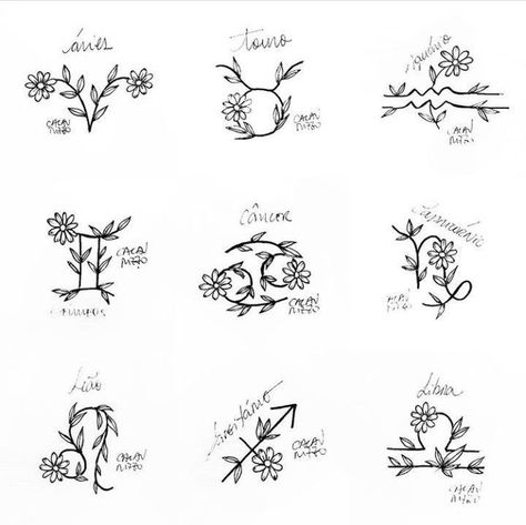 Floral Astrology Tattoo, Zodiac Tattoos Taurus, Tattoos Taurus, Tattoos Zodiac, 12 Cung Hoàng Đạo, Horoscope Tattoos, Libra Tattoo, Aquarius Tattoo, Taurus Tattoos