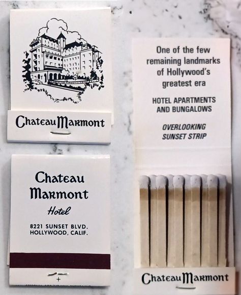 Vintage Hotel Stationary, Matchbook Design, Matchbooks Wedding, Vintage Matches, Custom Matchbooks, Orion Carloto, Event Proposal, Chateau Marmont, Vintage Hotels