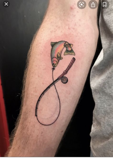 Fish Pole Tattoo, Womens Fishing Tattoo, Fishing Themed Tattoos, Fishing Rod Tattoo Ideas, Fishing Remembrance Tattoos, Father Son Fishing Tattoo, Bass Fish Tattoo Women, Fishing Line Tattoo, Dad Fishing Tattoo