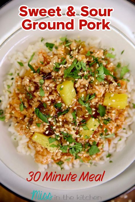 Sweet and Sour Ground Pork served over rice is full of delicious flavors and makes a great meal for busy weeknights. Dinner Ground Pork, Ground Pork Meals, Ground Pork Recipes Easy, Pork Soup Recipes, Pork Mince Recipes, Ground Beef And Broccoli, Pork Meals, Ground Pork Recipes, Pork Recipes For Dinner