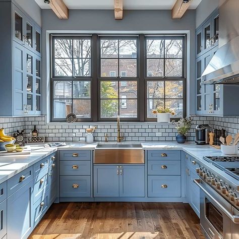 9+ Calming Blue U Shaped Kitchen Ideas for a Serene Atmosphere • 333k+ Inspiring Lifestyle Ideas & Images N Shaped Kitchen, Wide U Shaped Kitchen, U Shaped Kitchen Ideas Layout, Kitchen In U Shape, U Shape Kitchen Design Modern, Small U Kitchen, Small U Shape Kitchen, T Shaped Kitchen, U Shaped Kitchen Ideas